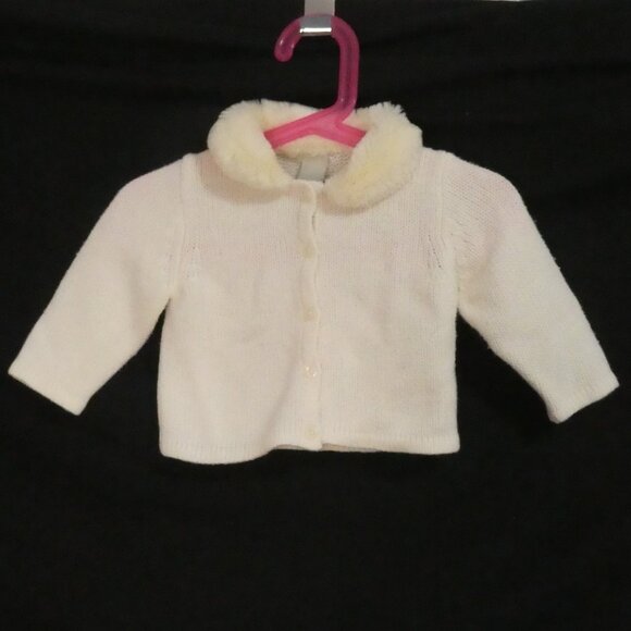Y2K - OLD NAVY - 3-6 months | Button-Up Knit Cardigan | Faux Fur Collar - Picture 1 of 13
